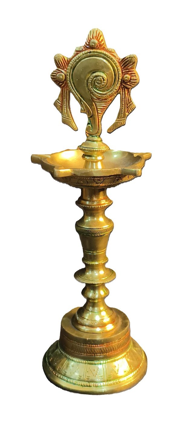 Brass Diya Shankh Chakra 12 Inch Oil Lamp for Spiritual Decor