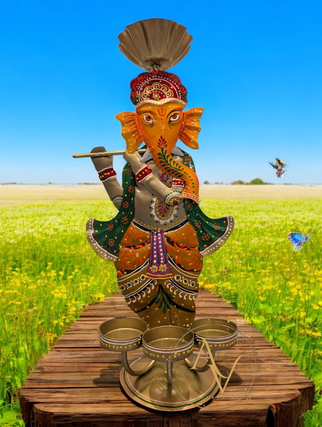 Hand-Painted Ganesha Tealight Holder | Diwali Home Decor - Hindu Statues