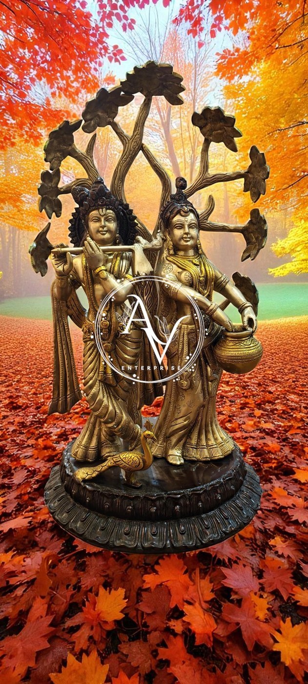 30" Brass Radha Krishna Statue: Hindu Deities, Eternal Love