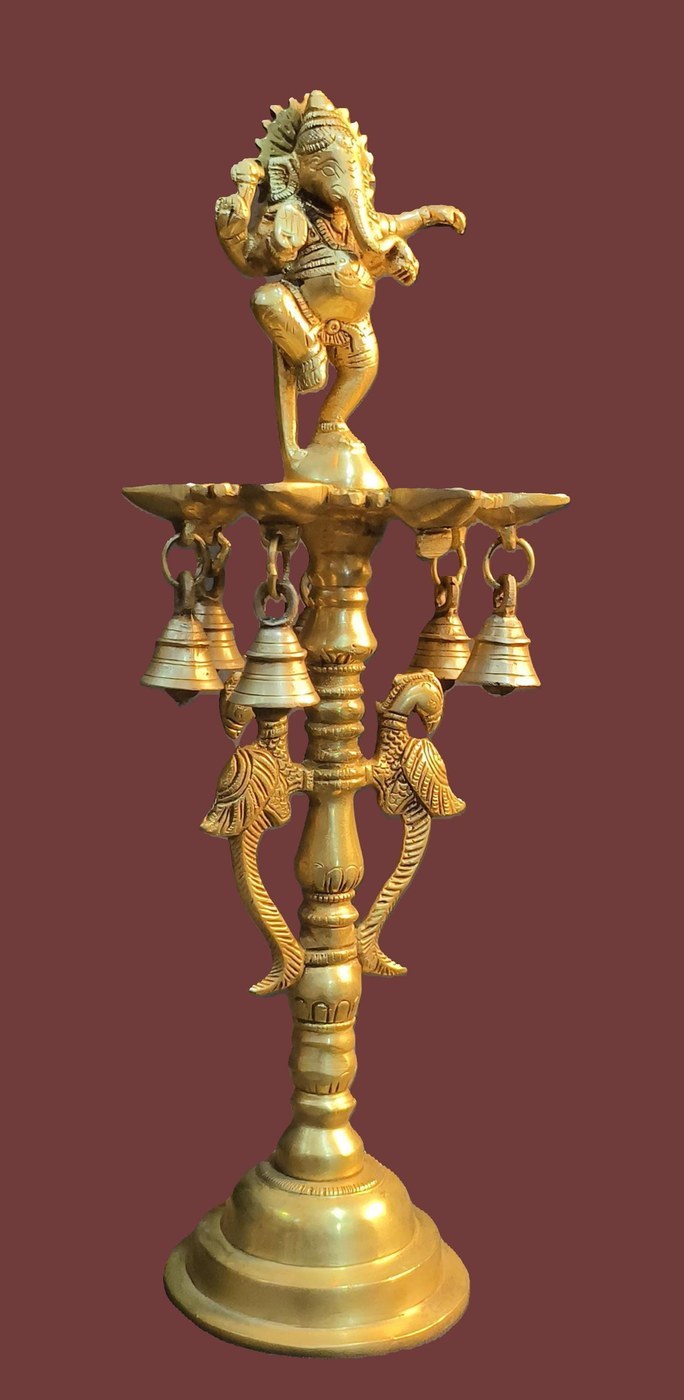 Handcrafted Brass Ganesha Oil Lamp: Hindu Temple Decor (16 Inch)