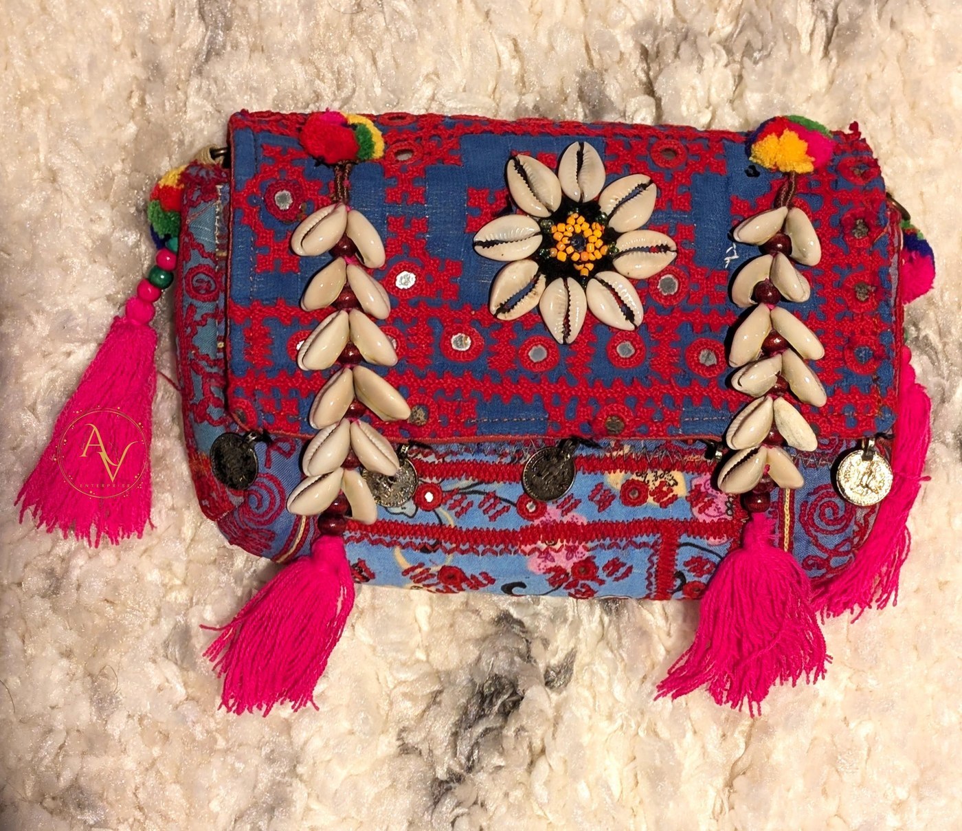 Handmade Banjara Embroidery Crossbody Bag, Boho Festival Bag - Spiritual Décor