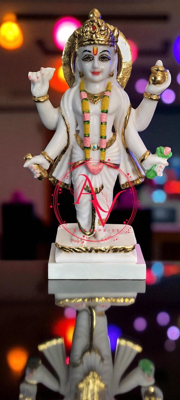 Handcrafted Marble Dust Krishna Statue: 14" Hindu God Murti