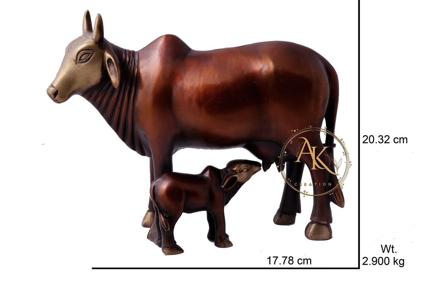Brass Kamdhenu Cow with Calf Statue, Handmade Home Decor - Hindu Statues