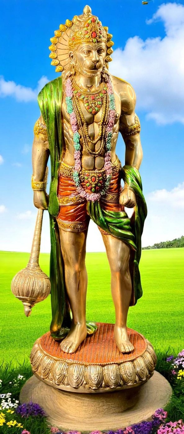Golden Brass Hanuman Statue: 23" Hindu God Idol for Home Temple