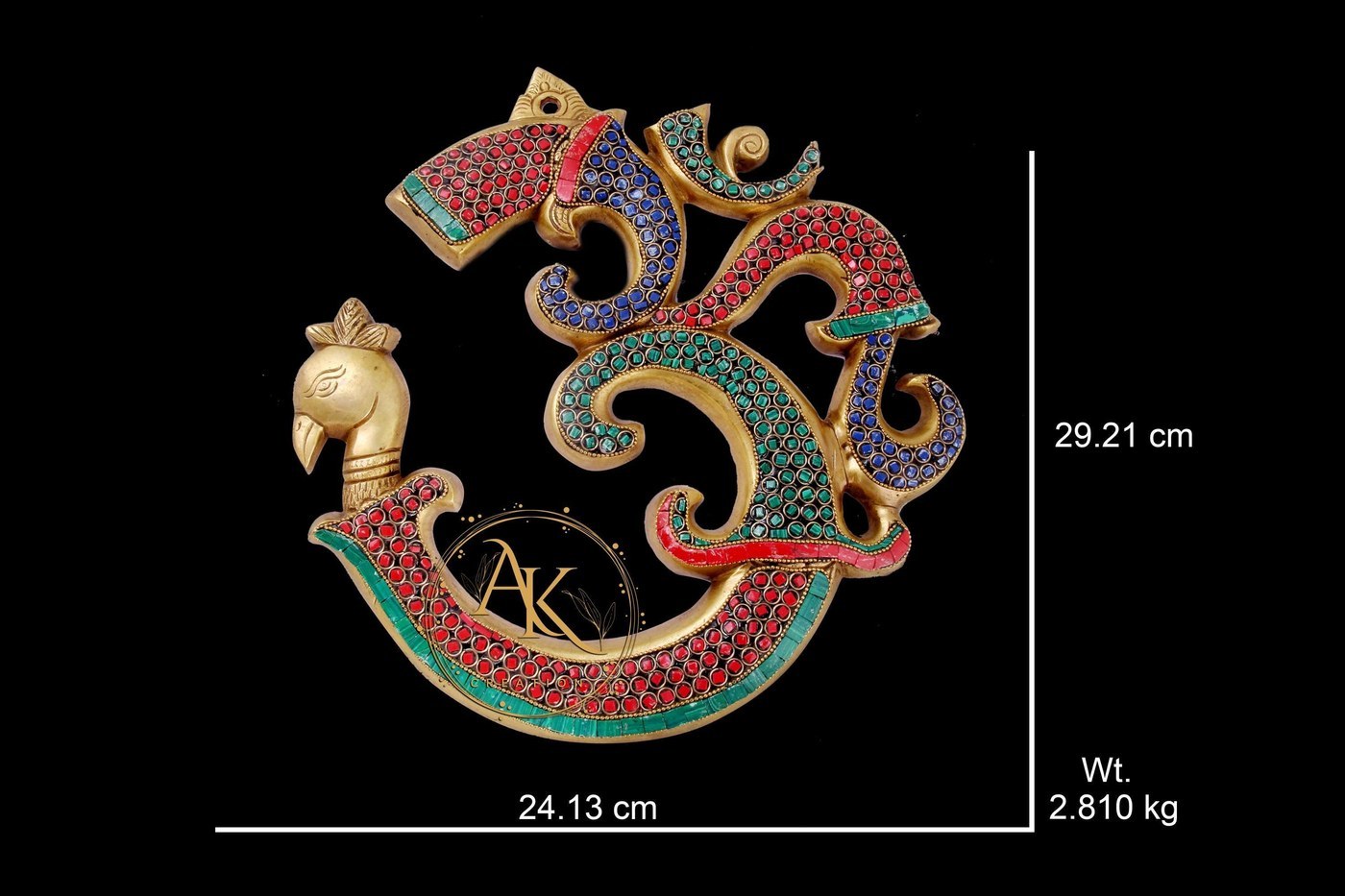 Brass Om Statue Wall Decor: 11.5 Inch Colorful Hindu Symbol Plate