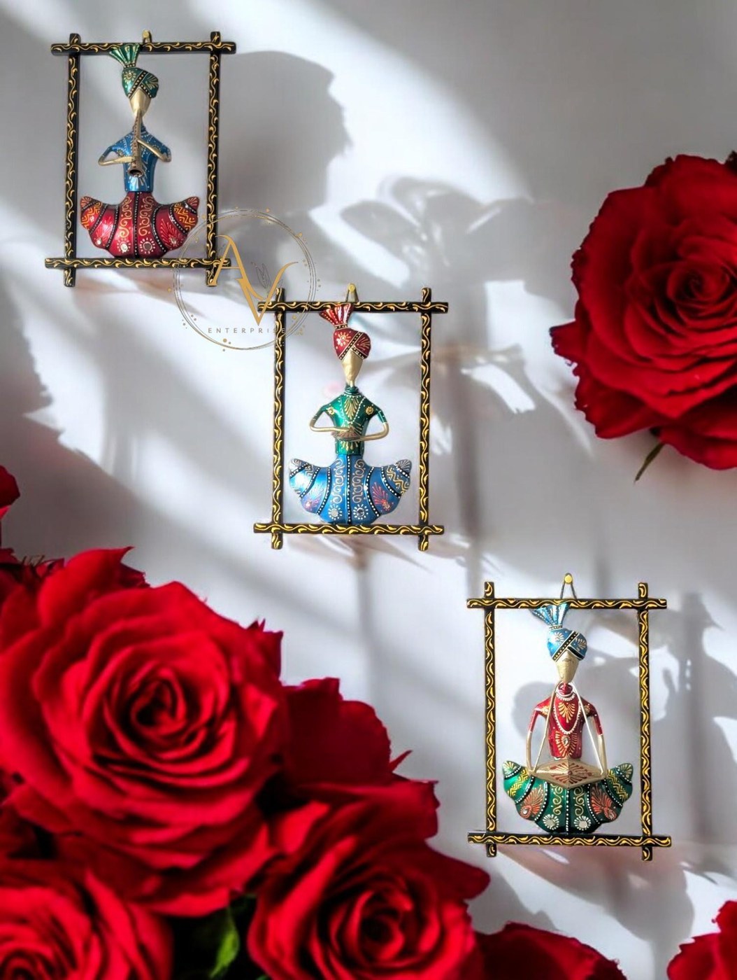 Hand-Painted Wrought Iron Musician Trio | Indian Metal Wall Art