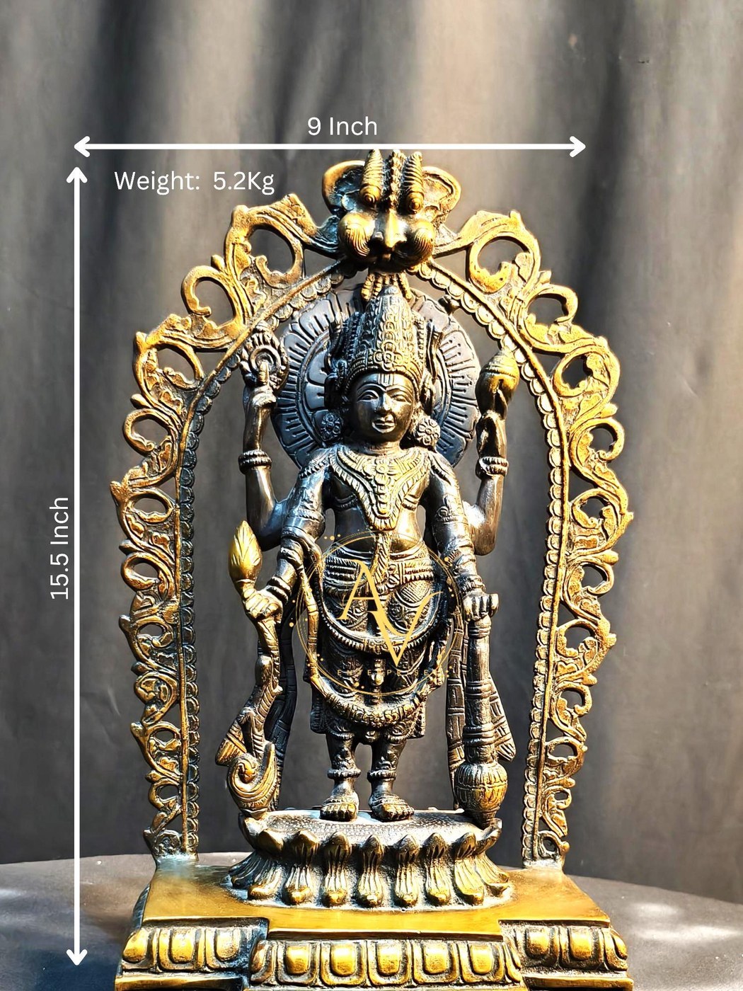 Vishnu Lakshmi Brass Statue 15.5 Inch: Hindu Altar Decor Idol