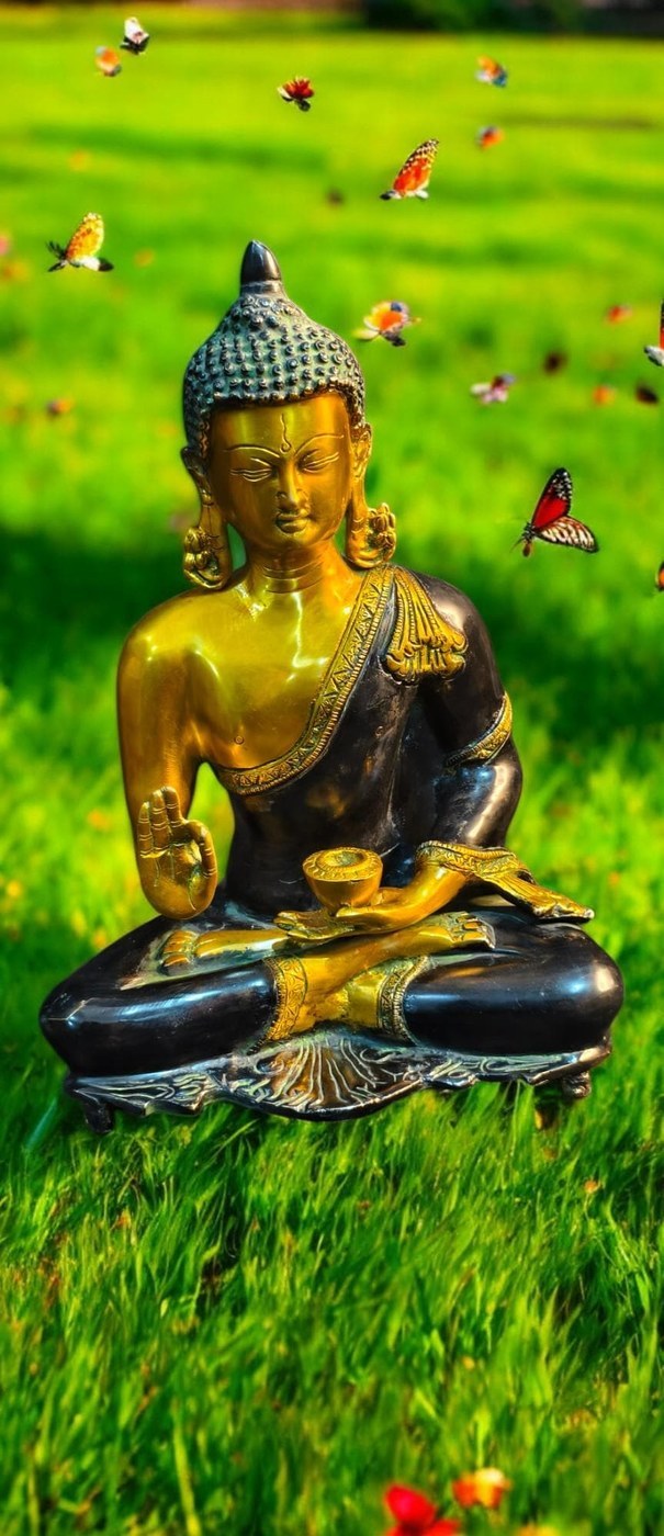 Handcrafted Brass Buddha Statue, Spiritual Home Decor, 15 Inch - Hindu Statues