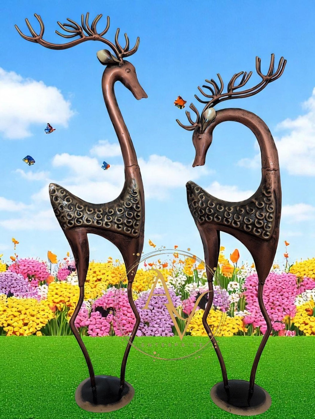 Elegant Wrought Iron Deer Figurines Set | Handcrafted Metal Deer Sculpture for Home Decor