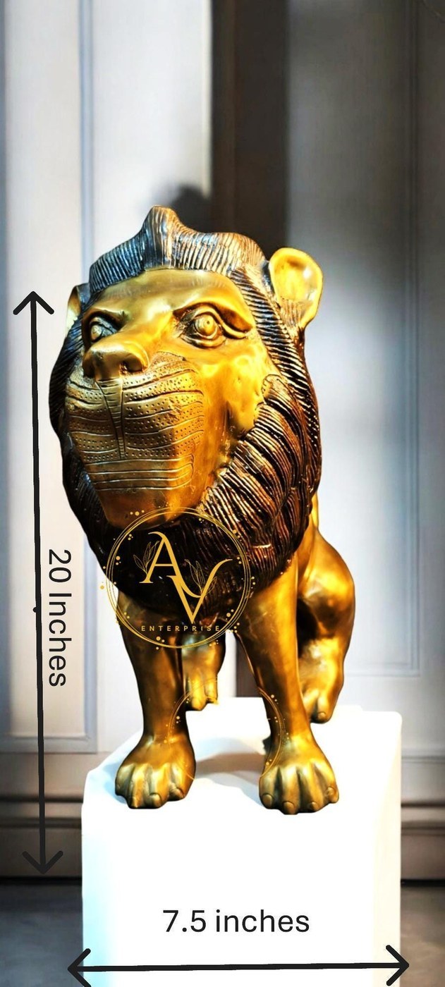 Brass Lion Statue 20 Inch: Vintage Solid Brass Home Decor - Hindu Statues