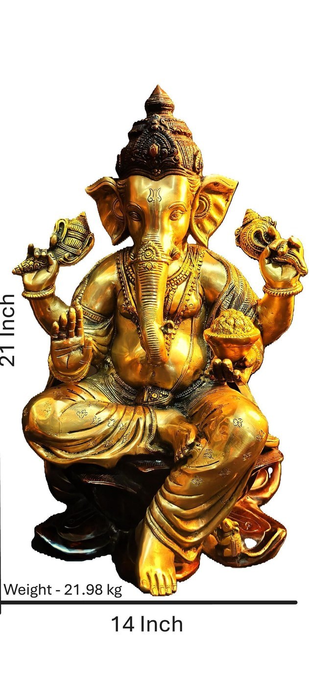 Large 21-inch Brass Ganesha Statue, Hindu Temple Decor