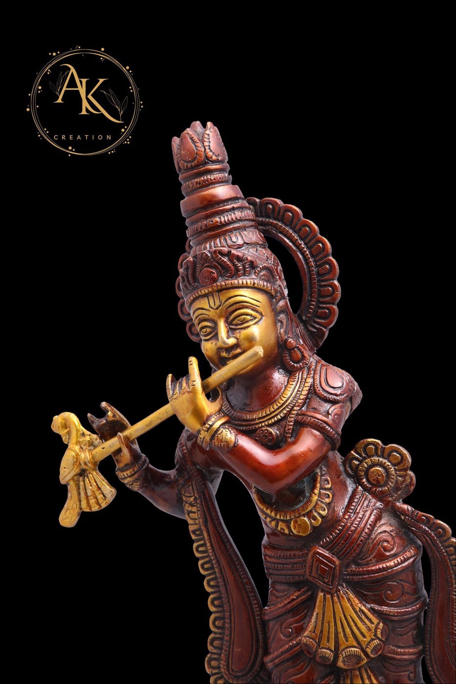 Krishna Brass Idol: Hand-Carved Bonded Bronze Hindu Statue