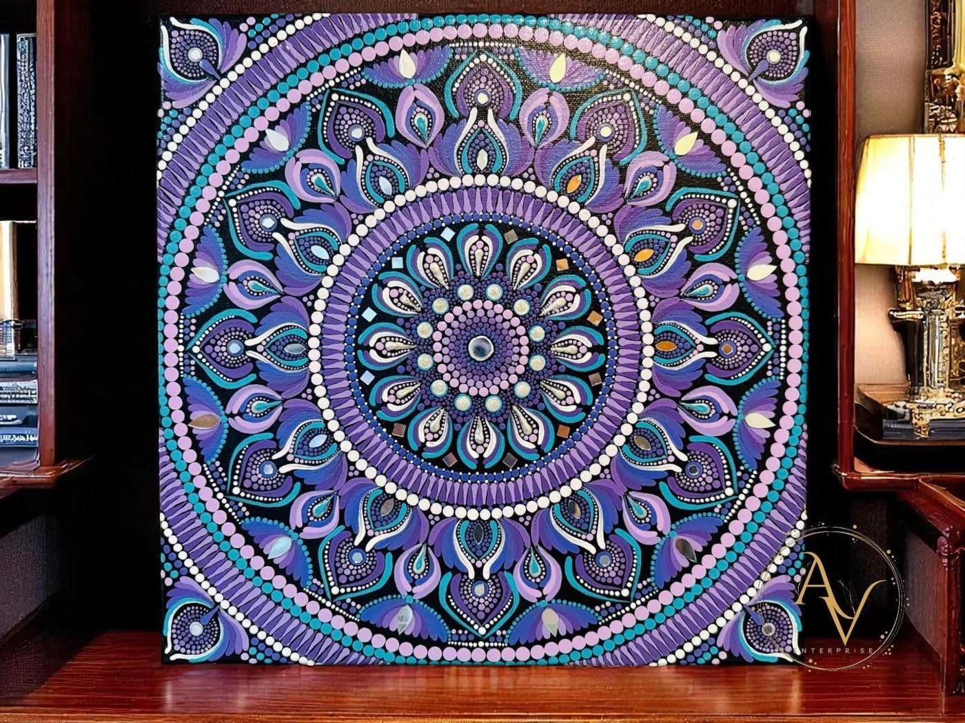 Hand-Painted Mandala Dot Art – 12 Inch Canvas, Spiritual Wall Decor