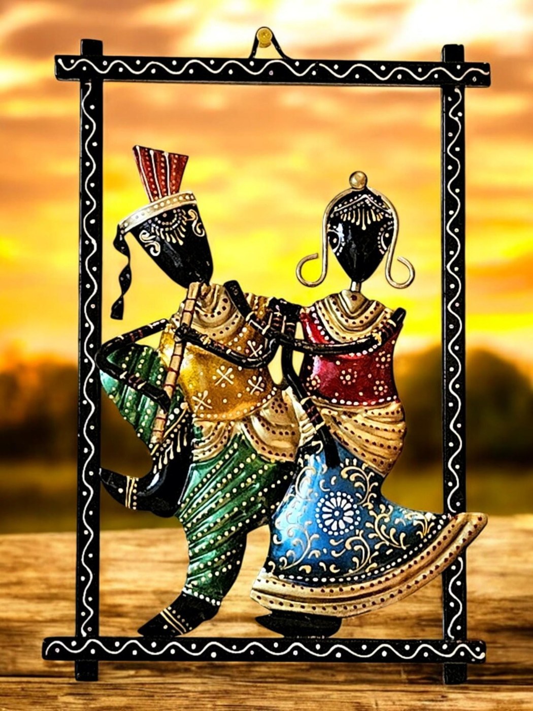 Radha Krishna Wrought Iron Frame | Hindu God Wall Art