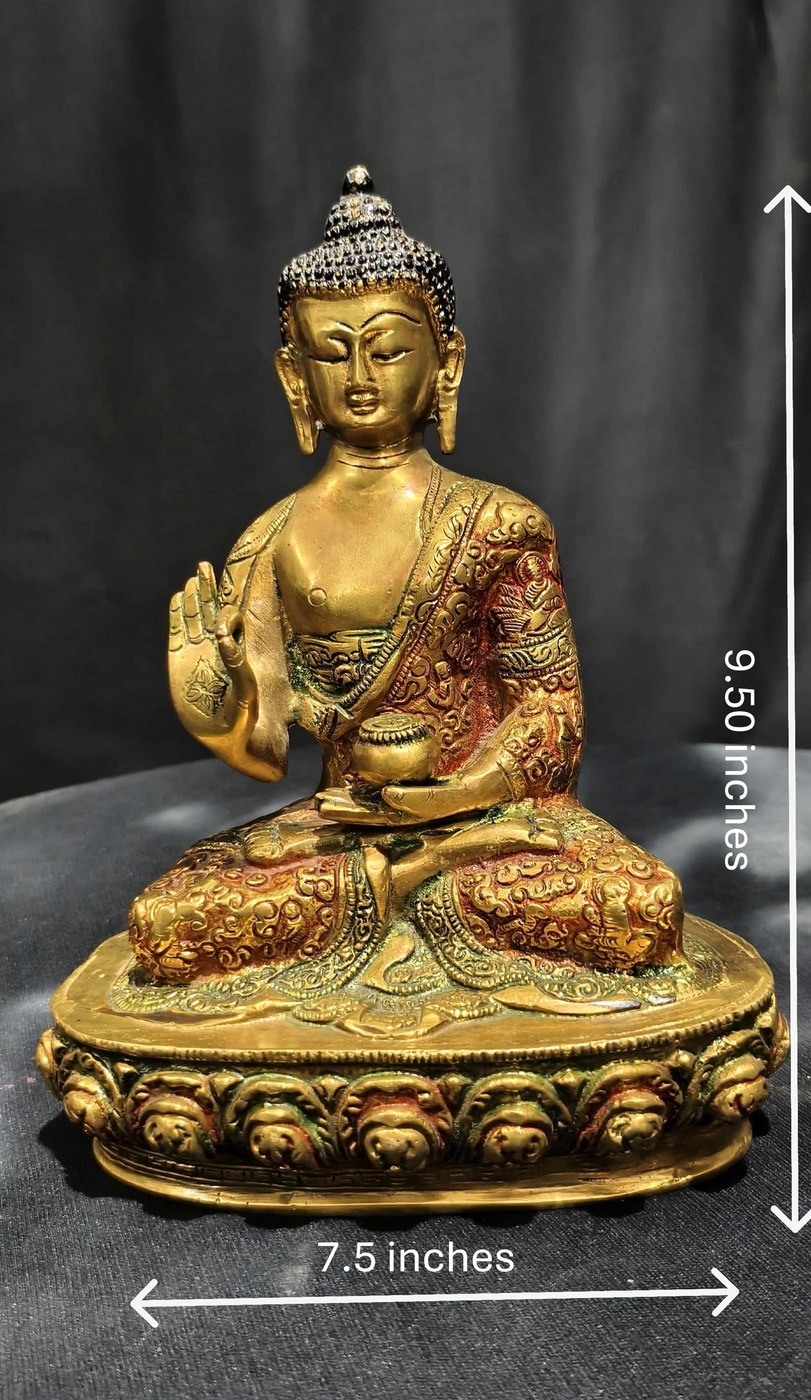 Handcrafted Brass Buddha Statue, Spiritual Home Decor (9.5 Inch) - Hindu Statues