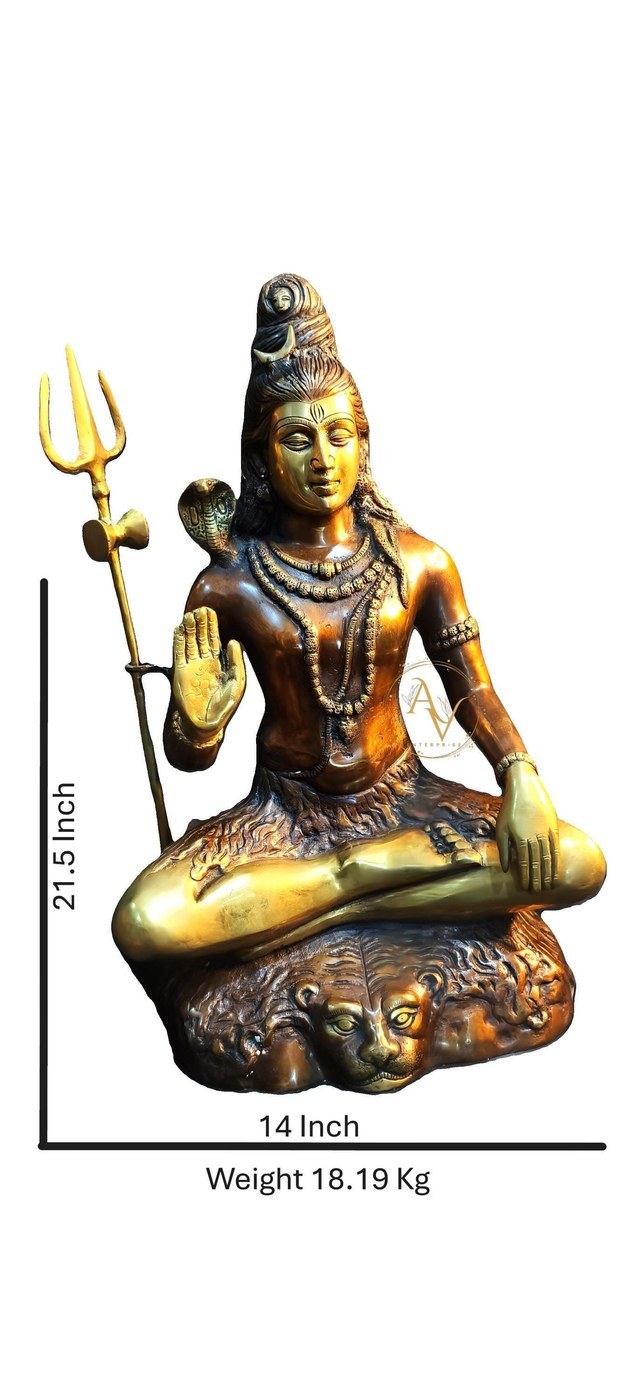 Shiv Idol Brass Statue 21.5 Inch with Trident for Home Temple Decor - Hindu Statues