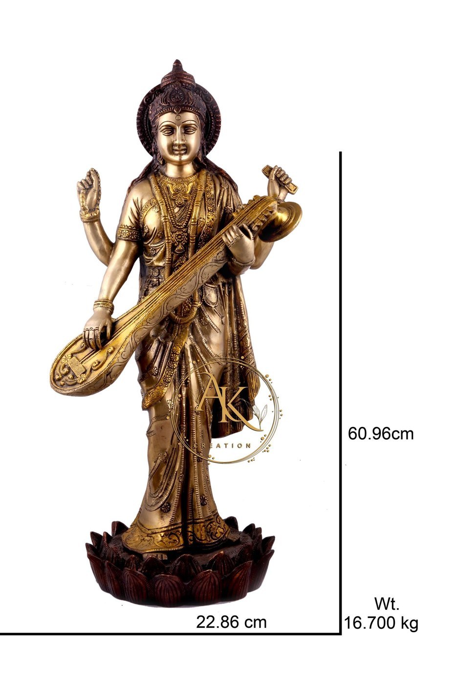 Brass Saraswati Statue 24 Inch: Hindu Goddess Handcrafted Home Decor