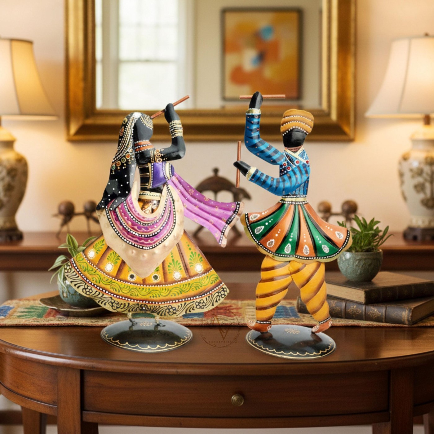 Handmade Wrought Iron Garba Figurines - Traditional Indian Home Decor