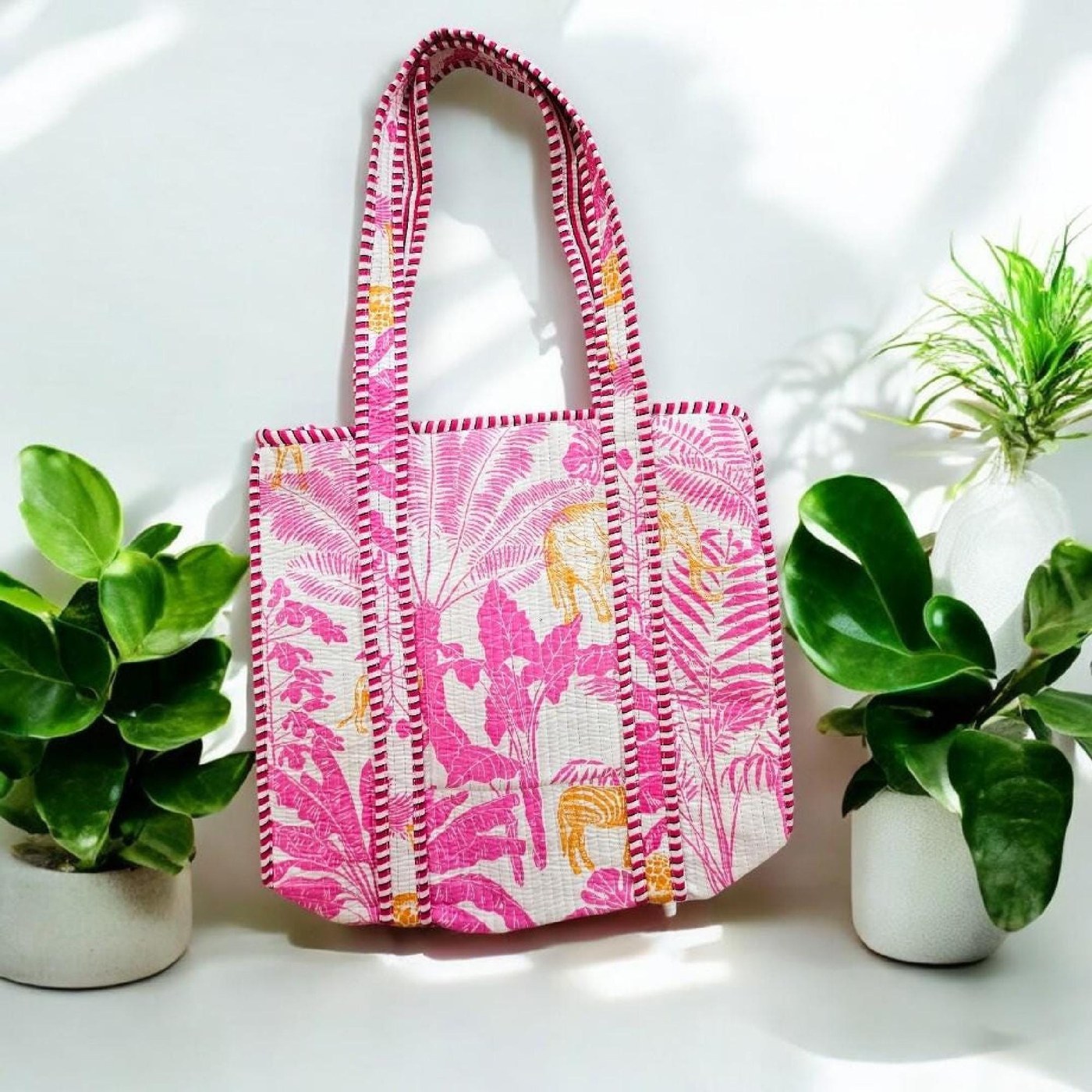 Multicolor Quilted Cotton Tote Bag: Handblock Print, Travel Friendly - Medium - Bags & Accessories