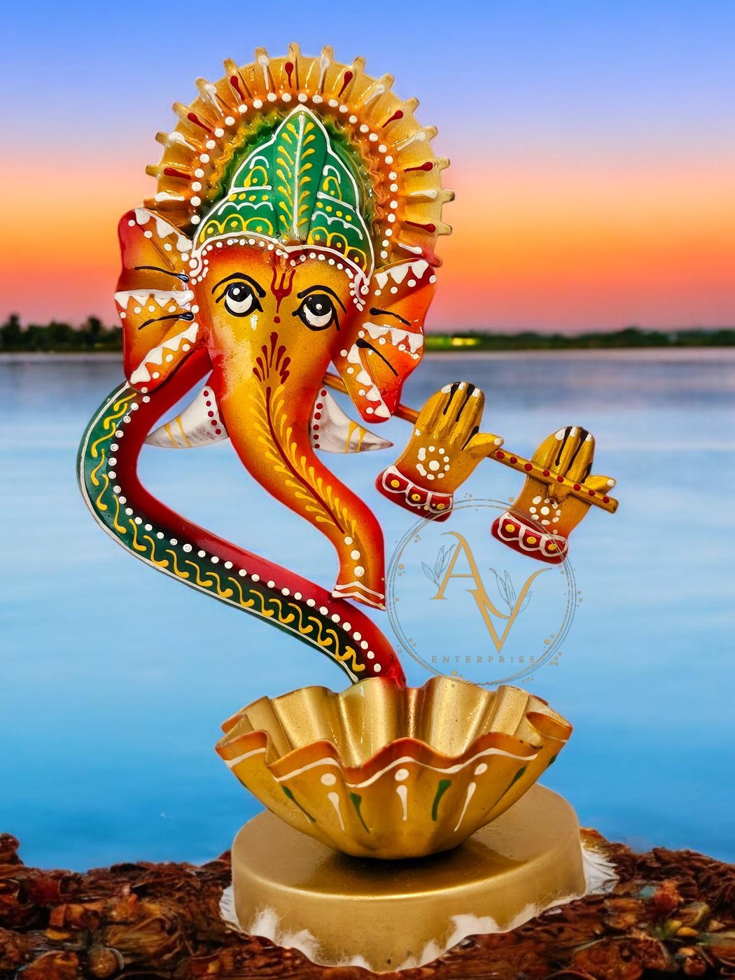 Handpainted Ganesha Tealight Lamp | Indian Diwali Decor - Hindu Statues