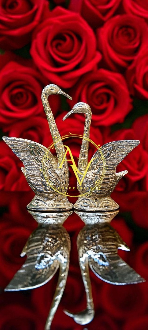White Metal Swan Statue Pair - Love & Togetherness, Anniversary Gift - Hindu Statues