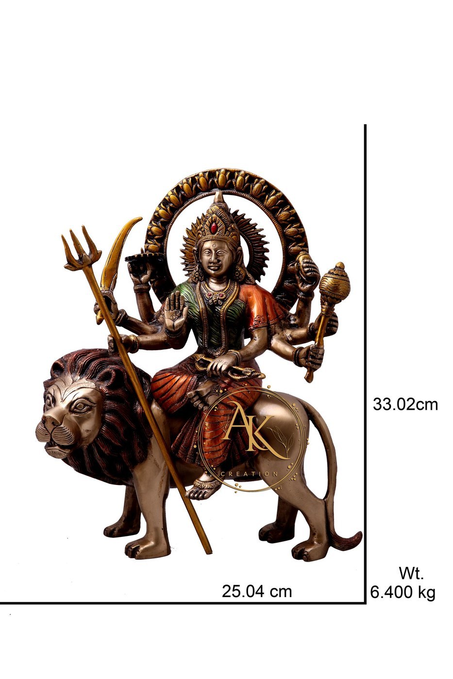 Brass Durga Statue 13 Inch: Hindu Goddess Altar Decor