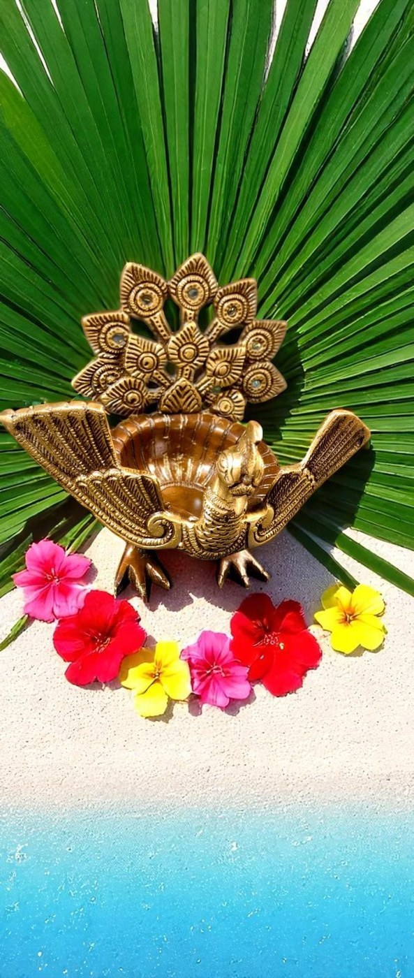 Brass Peacock Diya: Traditional Indian Oil Lamp, Pooja Decor - Lamps & Lighting