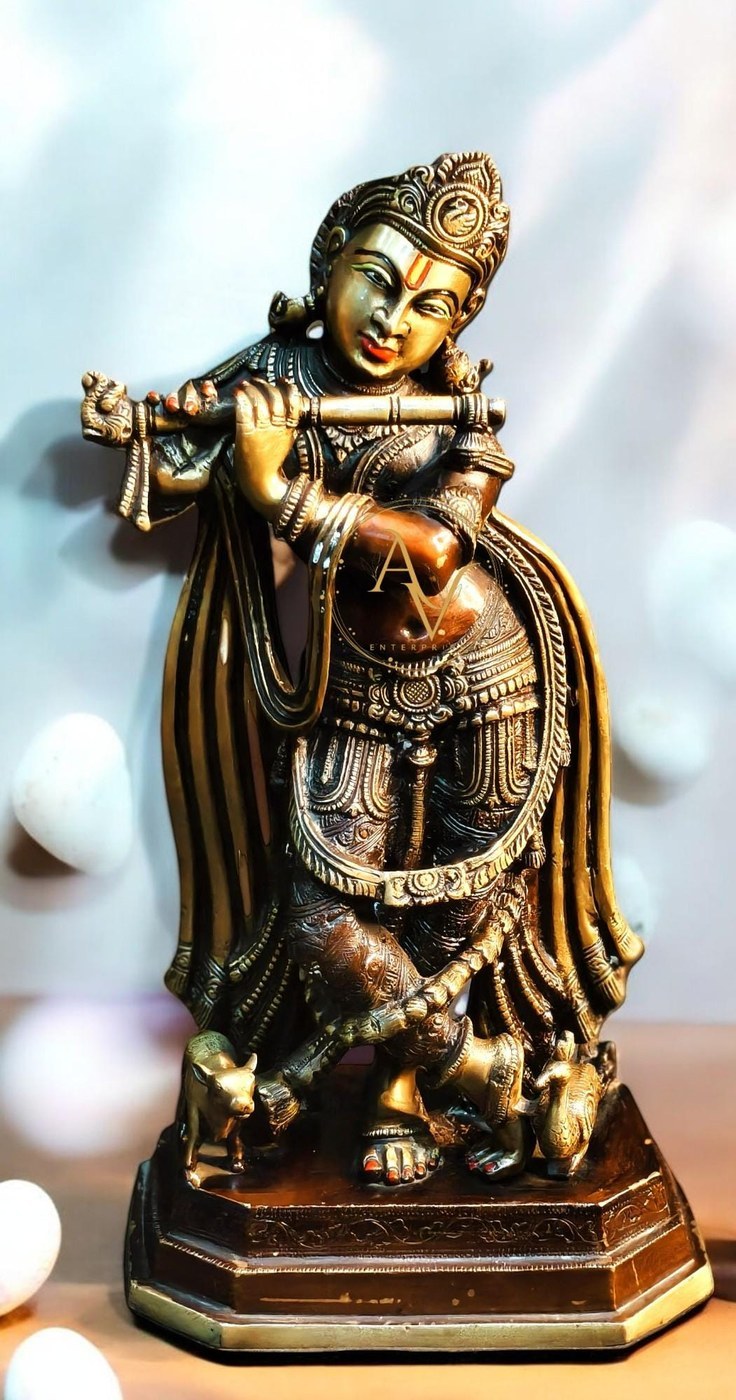 Handmade Brass Lord Krishna Statue, Gopala Idol, Housewarming Gift - Hindu Statues