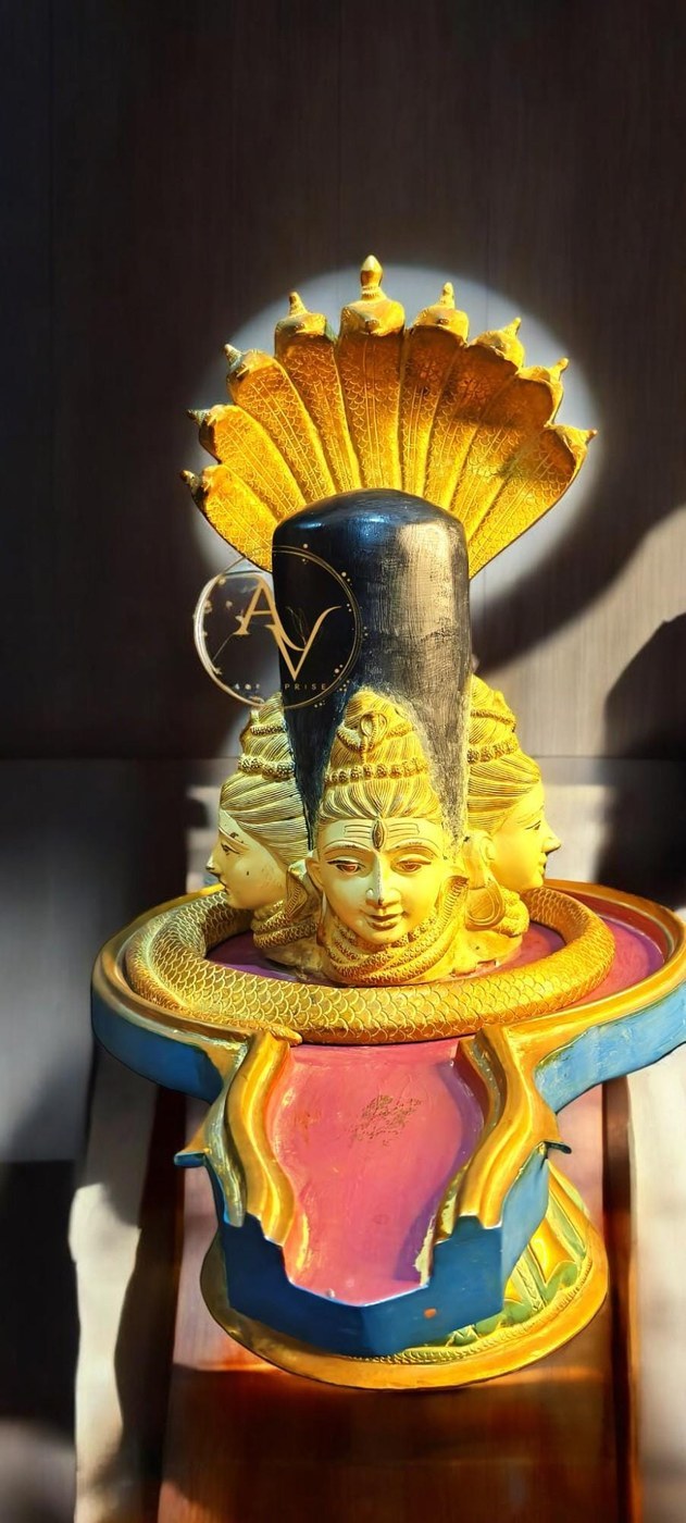 Brass Shiv Lingam Idol 26 Inch with Vasuki Serpent for Temple Decor - Hindu Statues