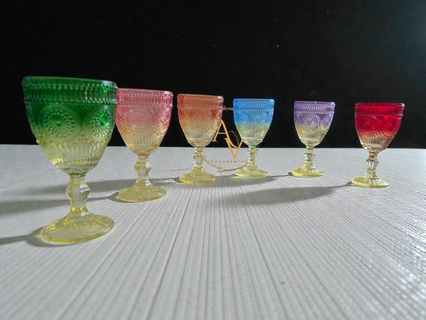 Vintage Style Colored Goblets | Bohemian Drinkware Set | Unique Cordial Glass | 6 Glass Set - Glassware