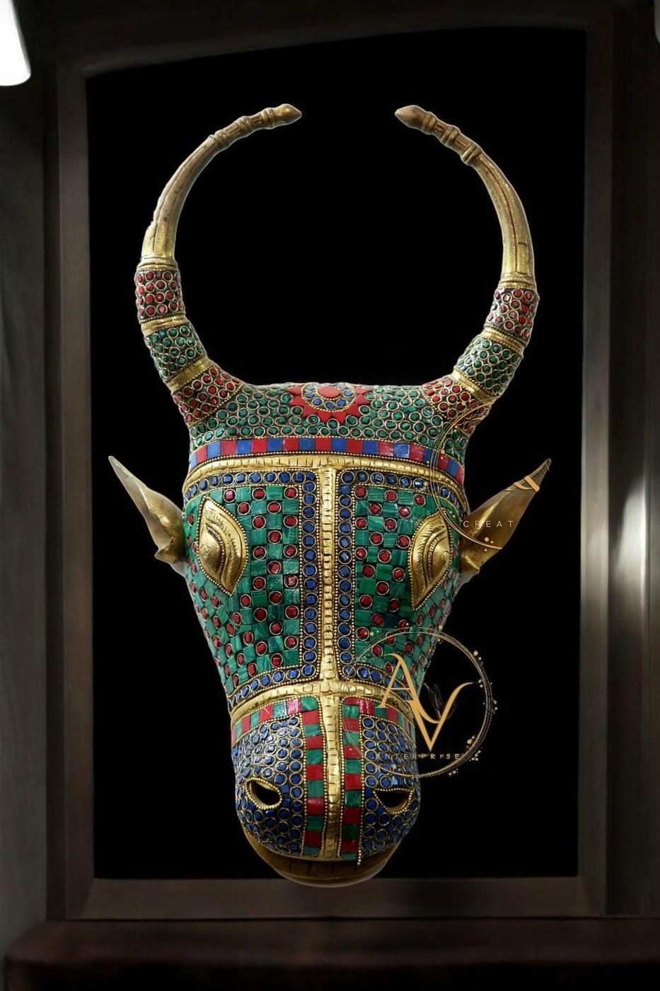 Brass Nandi Mask, Stonework Hindu Decor, Shiva Gatekeeper (20.32 CM)
