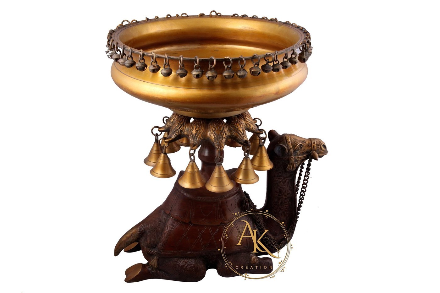 Brass Urli Bowl Camel Design: 16.5 Inch Golden Indian Home Decor - Glassware