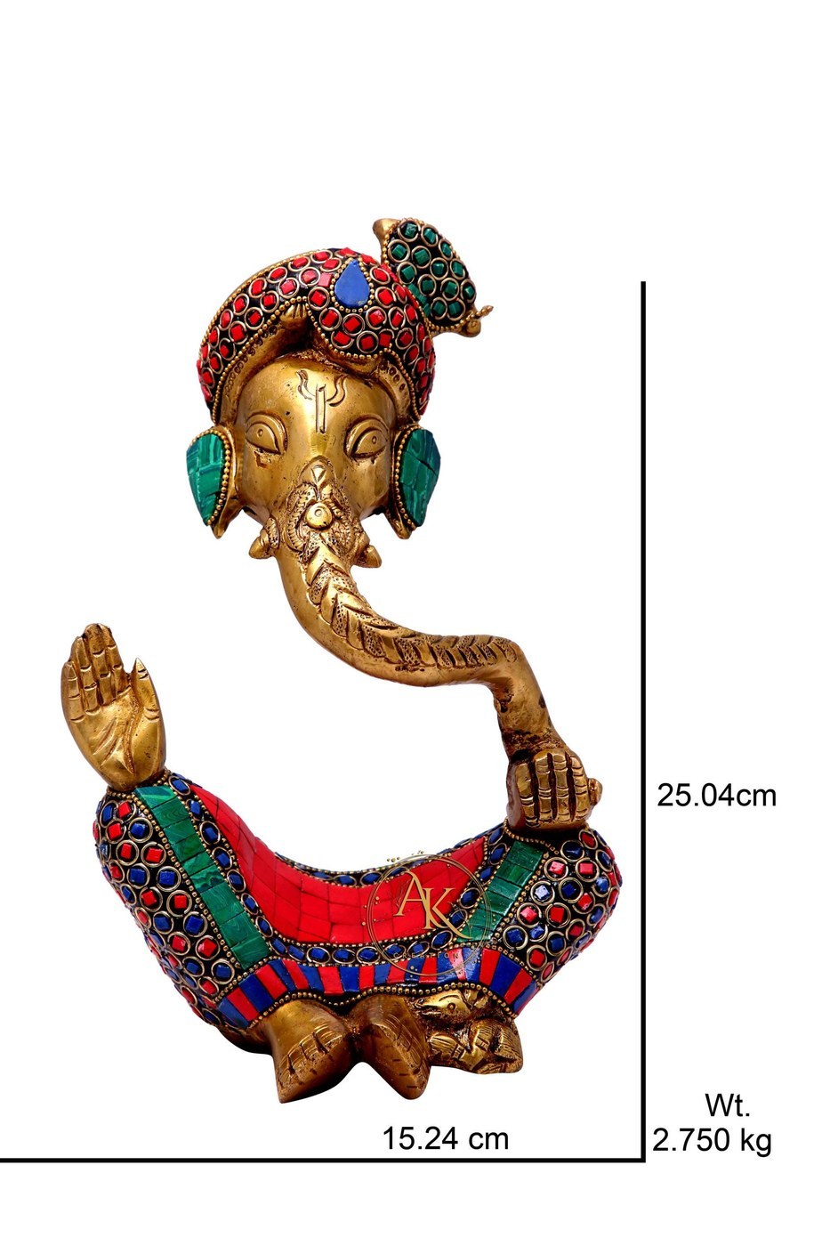 Brass Ganesha Statue with Turquoise Inlay, Indian Decor (25cm) - Hindu Statues