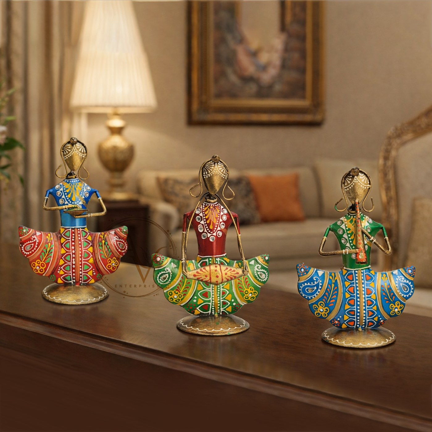 Handmade Wrought Iron Musician Figurines - Set of 3 Ethnic Home Decor