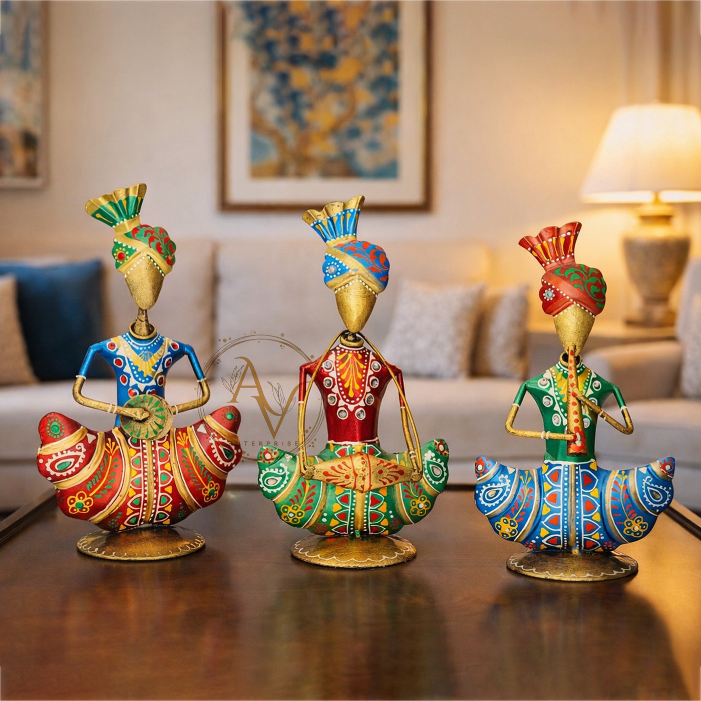 Hand-Painted Metal Rajasthani Musician Figurines Set - Indian Folk Art Decor - Home Décor