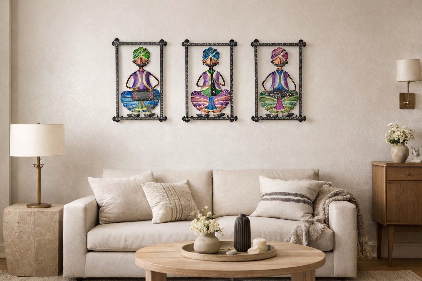 Colorful Metal Musician Wall Decor Set of 3 | Indian Folk Art