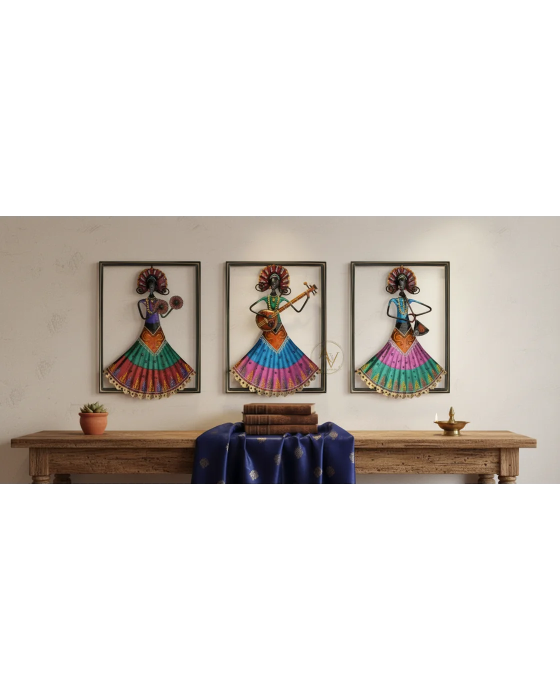 Vibrant Rajasthani Musician Metal Wall Art Set | Handcrafted Indian Decor - Home Décor