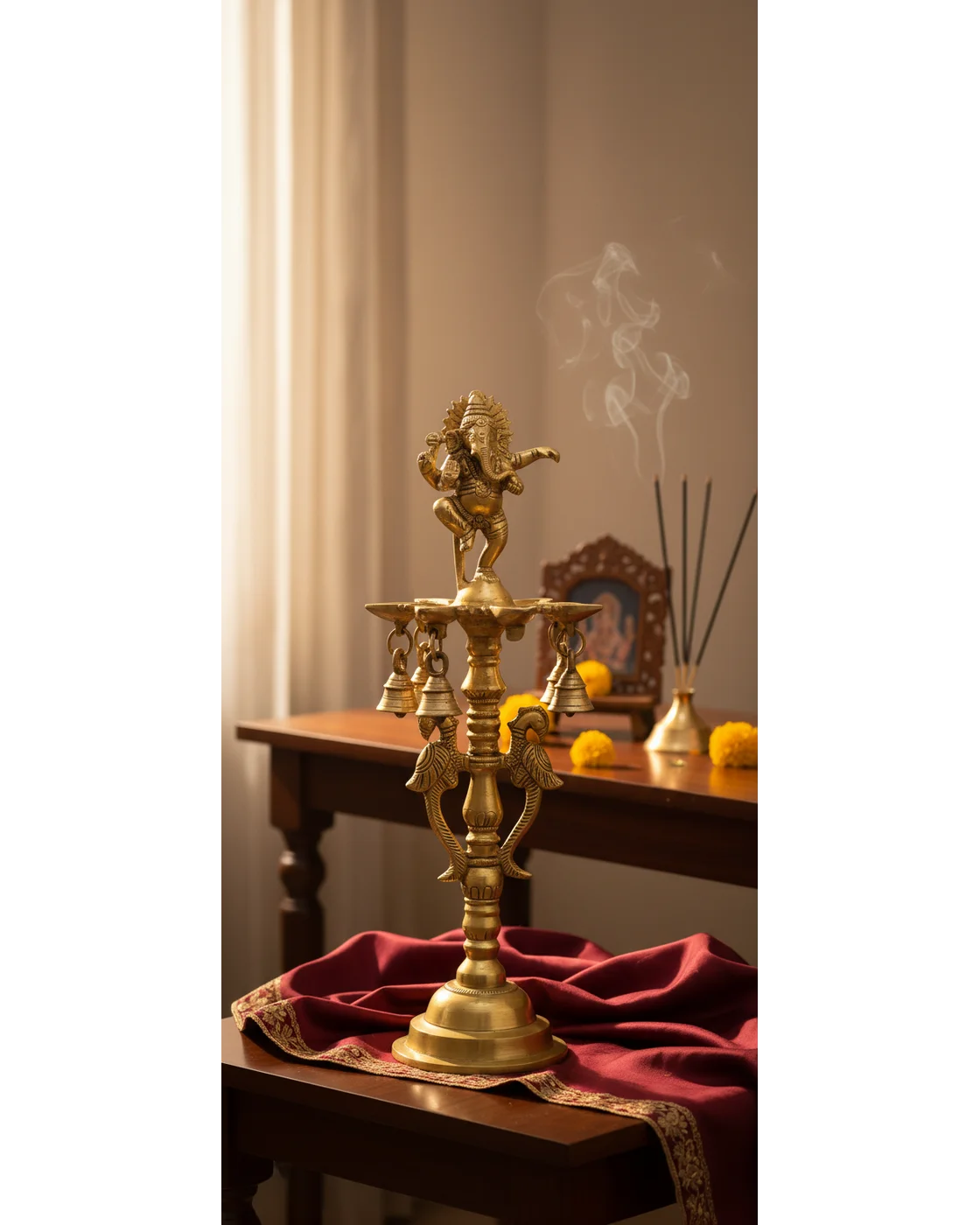 Handcrafted Brass Ganesha Diya, Indian Home Temple Decor (18 Inches) - Hindu Statues