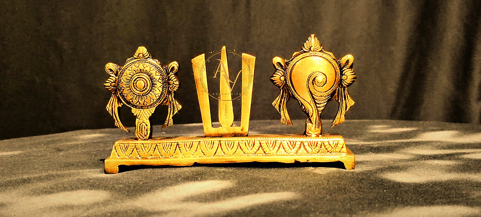 Hand-cast brass Shankh, Chakra and Namam from the Avtaar Enterprise collection